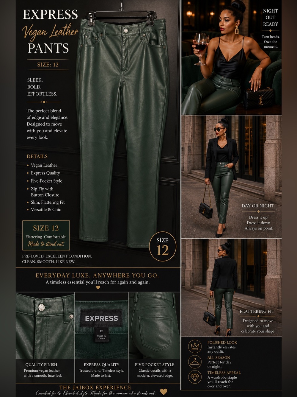 🌴 Express Faux Leather Pants | Size 12R | Green Vegan Leather Skinny Pants🌴